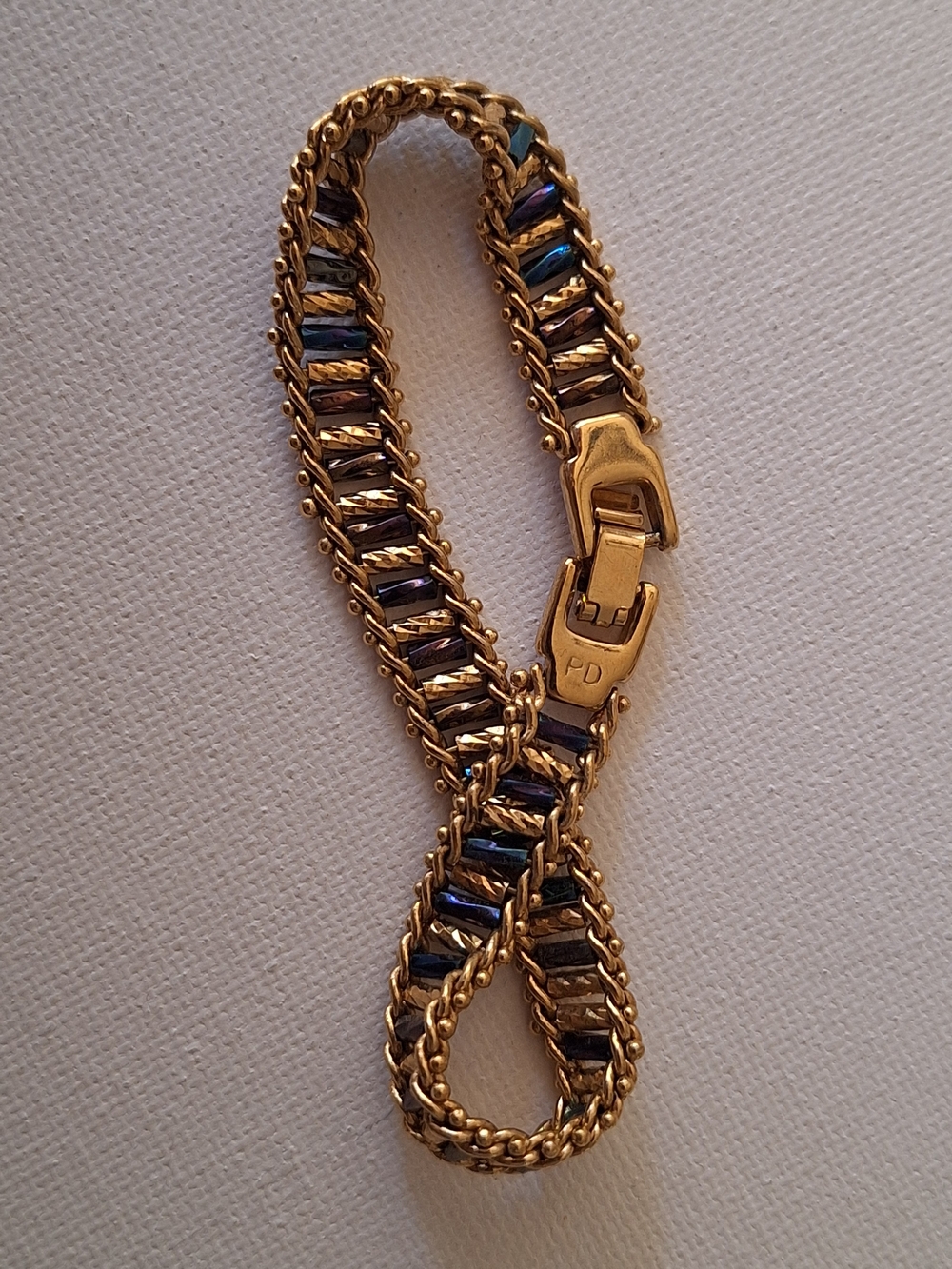 Vintage Premier Designs "Calypso" Beaded Bracelet Gold Tone Signed PD
